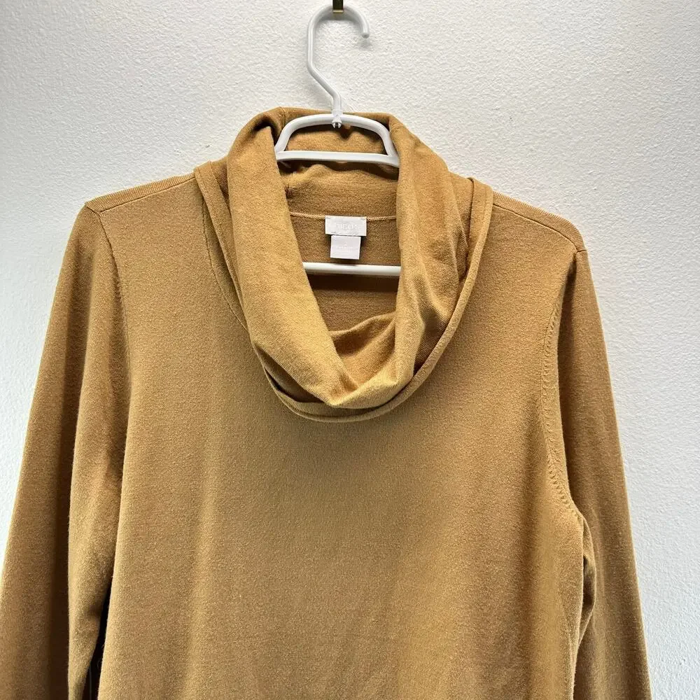 Chico's Turtleneck Sweater Over Blouse Tan White 2 Large Contemporary Lagenlook